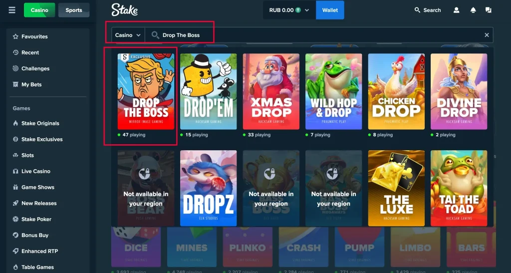 Drop The Boss at Stake Casino